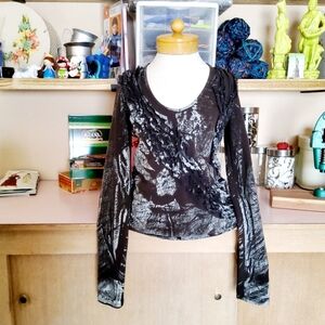 Isabel de Pedro Knit Artsy Distressed Painted Sweater Top Bohemian Size 10